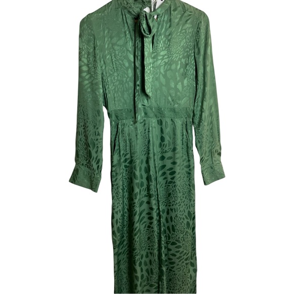 Topshop Green Jacquard Tie Neck Jumpsuit Long Sleeve Size US 2 Elegant - Picture 2 of 12